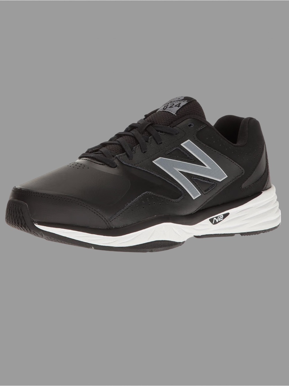 New Balance Men's MX824v1 Black Leather Athletic Shoe with Silver Logo 10.5 W